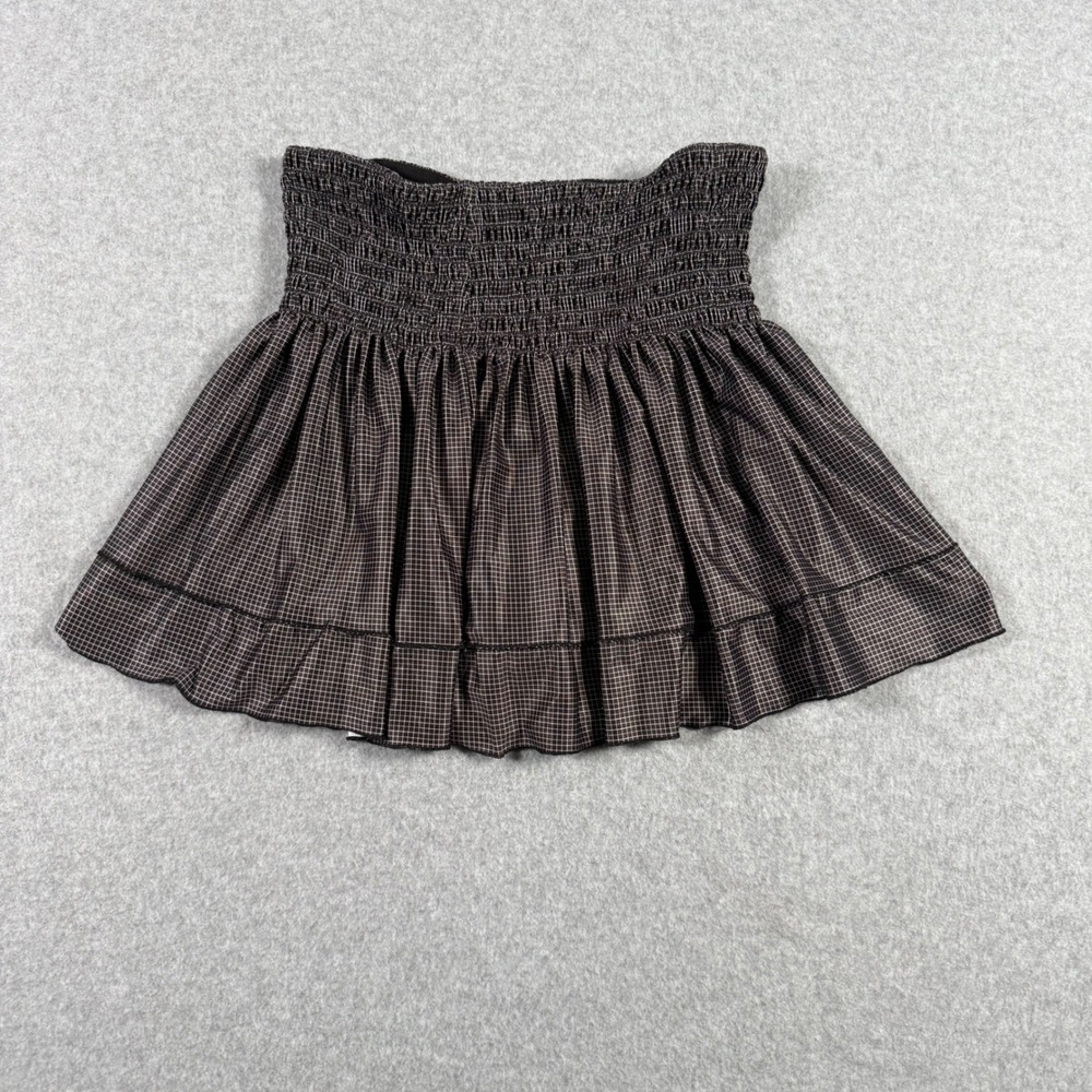 Lucky in Love Tennis Pickleball Skirt Black White Grid Smocked Ruffle Skort M